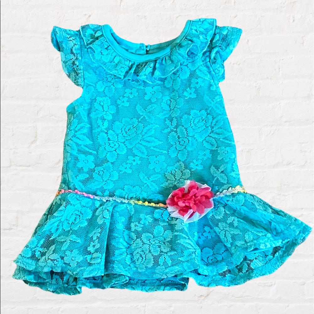 Nannette Green Floral Lace Short Sleeved Dress Size 4T VGC